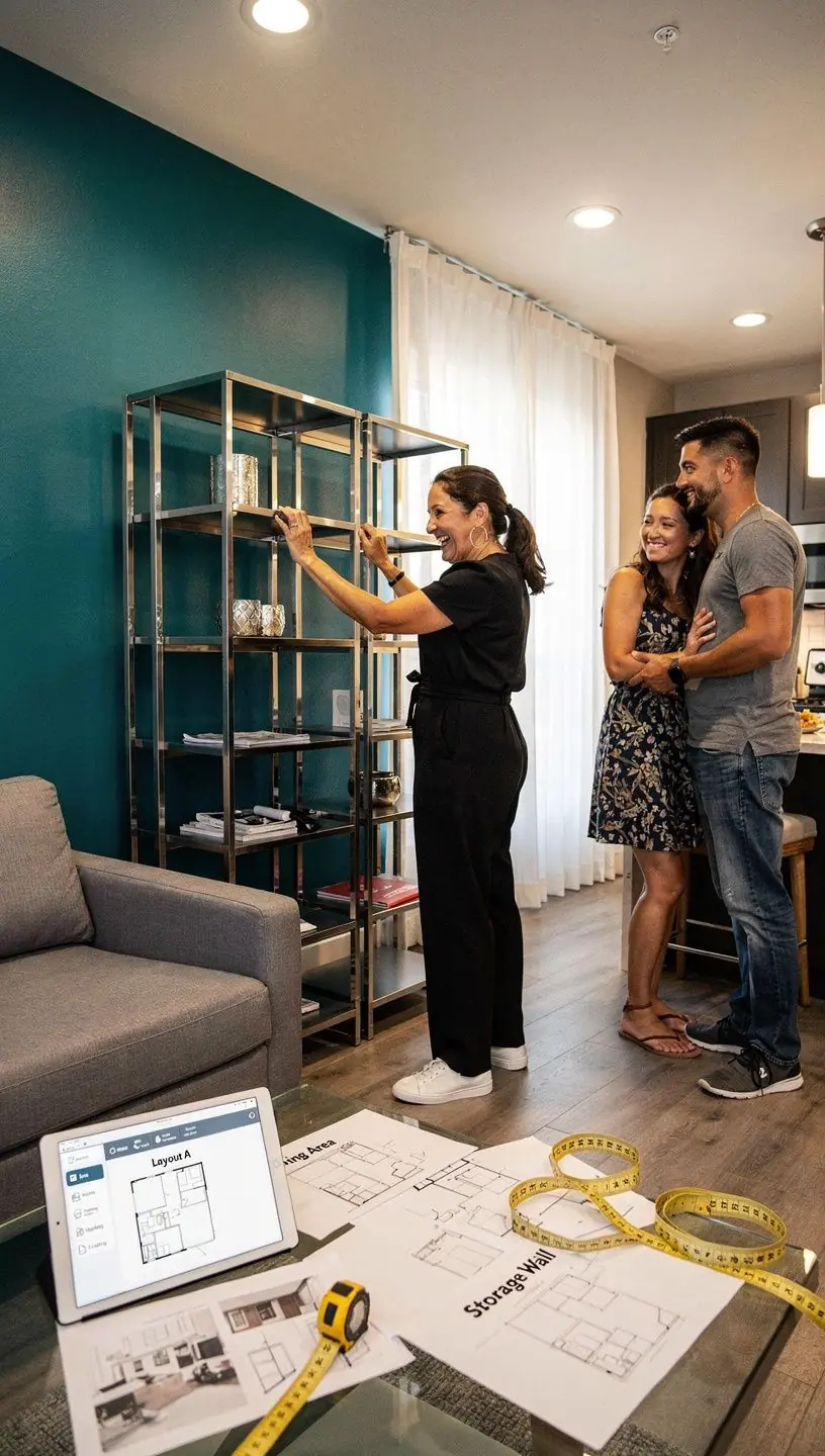 Bright, airy small apartment with smart storage solutions.